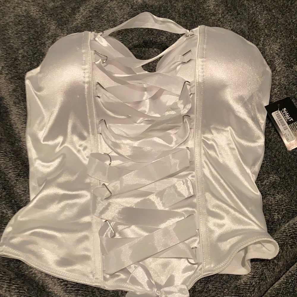 White lace up corset